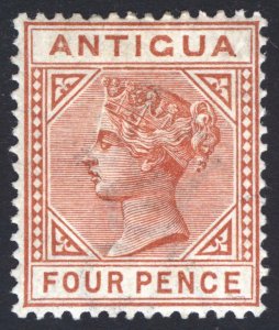 Antigua 1887 4d Chestnut DETACHED TRIANGLE SG 28a Sc16v VLMM/MVLH Cat£350($462)