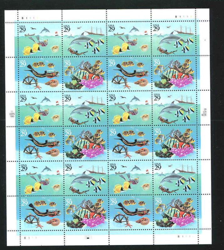  2863 - 2866 Wonders of the Sea 29¢ Sheet of 24 Stamps MNH Fish