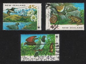 New Zealand WWF Birds Frog Dolphin Seal 3v 1993 Canc SC#1162 a-c