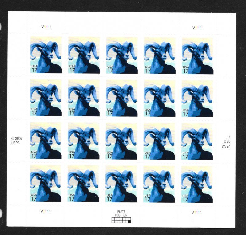 4138 MNH, 17c. Big Horn Sheep, Full Sheet, FREE INSURED SHIPPING