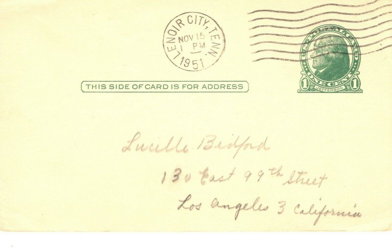 LENOIR CITY, TENN TO LOS ANGELES  1951  FDC8618