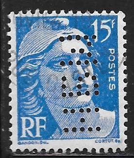 France 653: 15f Marianne, perfin, used, VF