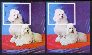 Sharjah 1972 Dogs (Poodles) imperf m/sheet with black omi...