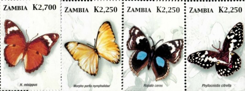 Zambia 2005 - Butterflies of Zambia and Africa - Set of 4v - Scott 1051-54 - MNH