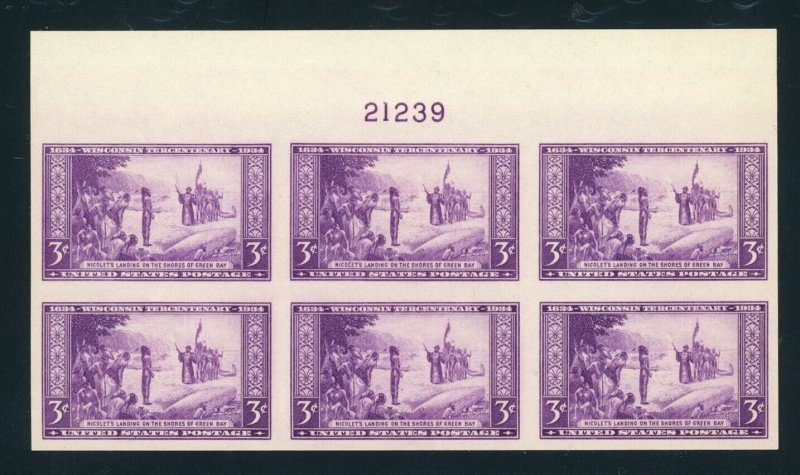 US Stamp #755 Wisconsin Tercentenary 3c - Plate Block of 6 - MNG- CV $12.50