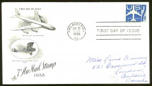 USA Sc# C51 (ArtCraft) FDC (a) (Philadelphia, PA) 1958 7.31 7c Blue Jet