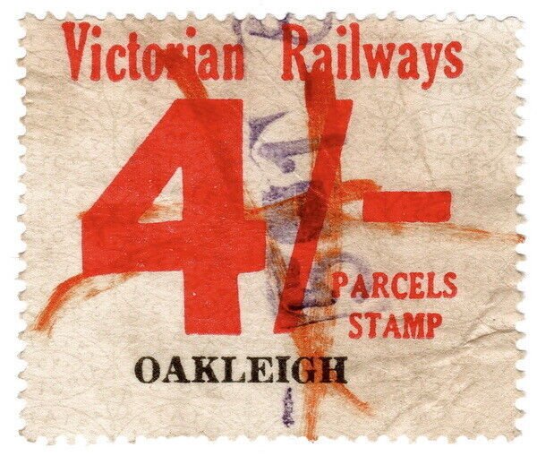 (I.B) Australia - Victoria Railways : Parcel Stamp 4/- (Oakleigh) 