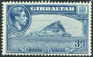 GIBRALTAR-1938-51 3d Light Blue Perf 13½ Sg 125 light gum toning  LIGHTLY MOUNTE