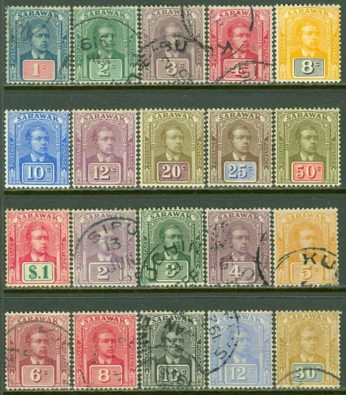 EDW1949SELL : SARAWAK 1918-23 SG #50-61 (w/o 57), 63-71 VF Used or Mint Cat £165