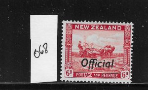 NEW ZEALAND SCOTT #O68 1936-42 OFFICIAL OVERPRINT 6P (RED) MINT LIGHT HINGED