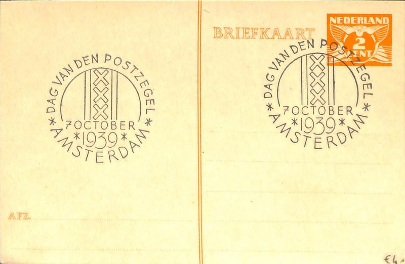 Netherlands, Fdc Stamp Day 1939, Postcard 2c, Stamp Day, Used Postal Stationery