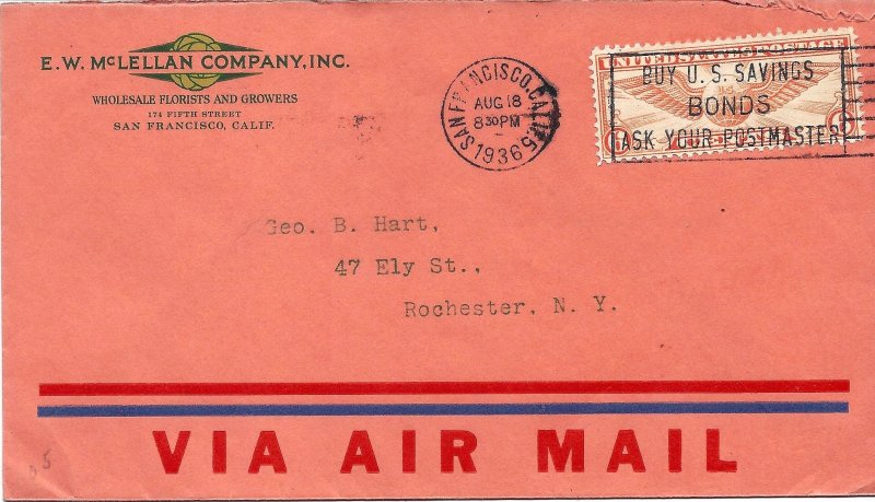 USA 1936 First Flight Cover Scott C19 Details Below