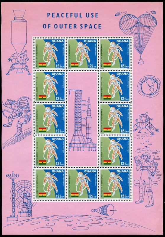 Ghana 305-307sheets,MNH-yellowish.Mi 310-312. Peaceful use of Outer Space,1967.