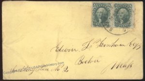 USA 1860 Sc35 Pair 10c  X  20 Cent Rate San Francisco to Boston Cover 112111