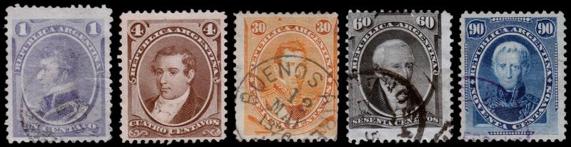 Argentina Scott 22-26 (1873) Used/Mint H F-VF, CV $41.25 B