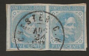 CSA #7 Horizontal Pair used on piece Clear date August 24, 1862 Chester CH