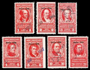Scott R448-R454 $1.00-$20.00 1946 Dated Red Revenues Used Fine+ Cat $27.20