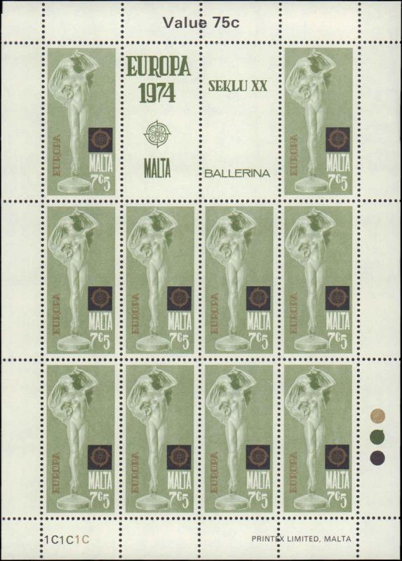 1974 Malta #480-483, Complete Set(4), Sheets of 10, Never Hinged