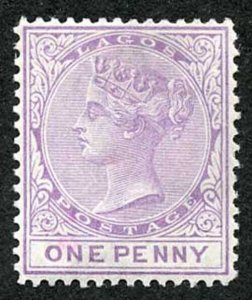 Lagos SG10 1d lilac-mauve Wmk Crown CC Perf 14 Fine M/M