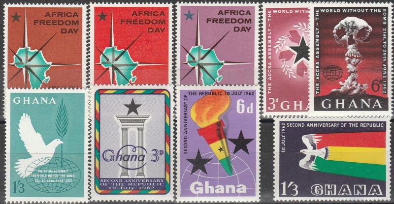 Ghana #112-7, 121-3 MNH  (A7530)