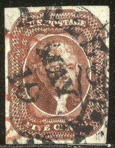 U.S. #12 Used VF w/Cert - 5c Red Brown