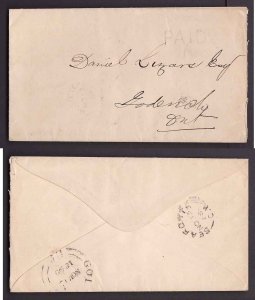 Canada-Covers #3749b-Stampless-Huron Cnty-Wroxeter,UC-No 12 1868 single broken