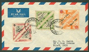 LIBERIA 1952, 294, C46A C48 Issues on cover to U.S. w/inverted value