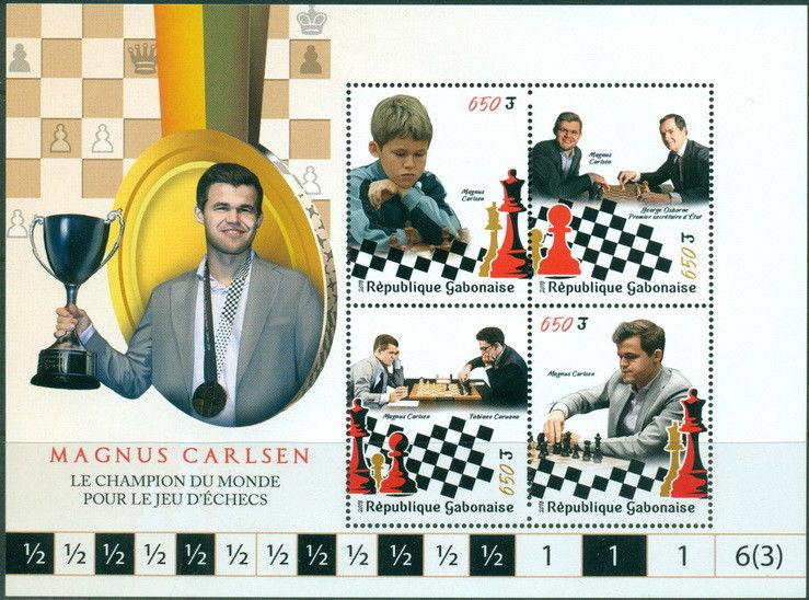 Chess World Champion Magnus Carlsen Norway Schach Echecs Gabon MNH stamp sheet