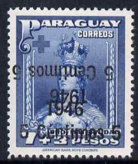 Paraguay 1946 surcharged 5c on 7p + 3p blue with surch do...