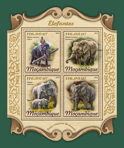 MOZAMBIQUE - 2018 - Elephants - Perf 4v Sheet- MNH