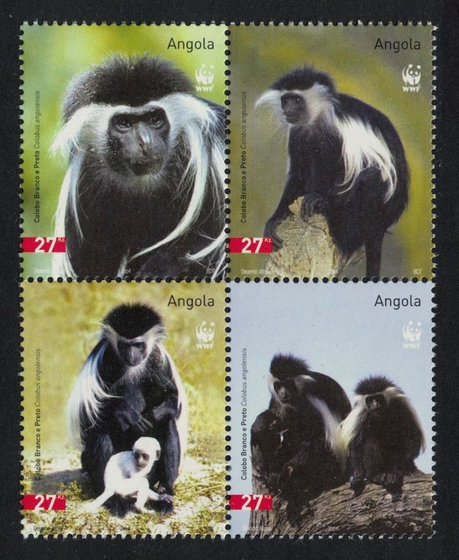 Angola WWF Colobus Monkey 4v Block of 4 2004 MNH SC#1279 a-d SG#1717-1720