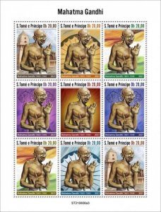 St Thomas - 2021 Indian Leader Mahatma Gandhi - 9 Stamp Sheet - ST210606a3