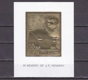 Ajman, Mi cat. 208, BL20 A. Pres. J. Kennedy Memorial GOLD FOIL s/sheet.