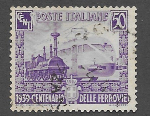 Italy # 411  Railway Centennial   - 50-lire  (1)  Used