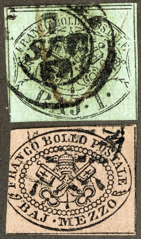 Roman States Stamps # 1-2 Used VF Scott Value $55.00