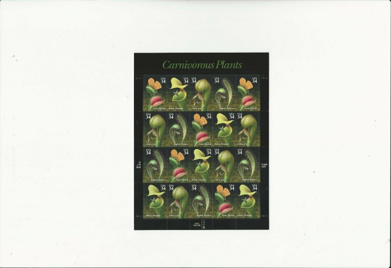 US Stamps/Postage/Sheet Sc #3531a Carnivorous Plants MNH F-VF OG FV 6.80