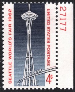 SC#1196 4¢ Seattle World's Fair Plate Single (1962) MNH