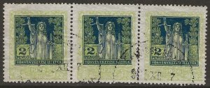 Hungary 1927 JUDICIAL Revenue 2P Barefoot #38 STRIP of 3 Fine Used CV £10.50-