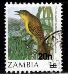 Zambia - #388 Yellow Swamp Warbler Surcharged - Used