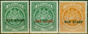 Antigua 1916-18 War Stamp Set of 3 SG52-54 Fine LMM 