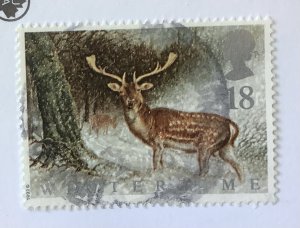 Great Britain 1992 Scott 1421 used - 18p,  Animals in Winter, Fallow deer