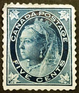 Canada #70 5c Dark Blue 1897 Queen Victoria Maple Leaf Scruffy *MLH*