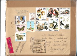 KUBA CIRCULATED COVER DOGS CATS BUTTERFLIES FAUNA TRAINS POSTED TO ARGENTINA