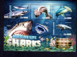 SIERRA LEONE #3676 2016 SHARKS MINT VF NH O.G M/S4