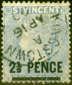 St Vincent 1889 2 1/2d on 1d Milky Blue SG49 Fine Used