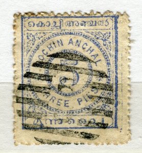 INDIA COCHIN; 1903 early classic Local Numeral issue used SHADE of 3p. value