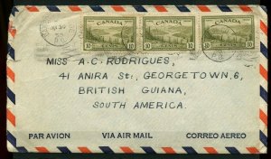 Triple 10c per 1/4oz to BRITISH GUIANA 1950 airmail PEACE issue COVER Canada