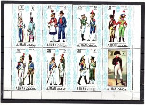 AJMAN 1971 NAPOLEONIC MILITARY UNIFORMS IN FRANCE SHEET OF 8 STAMPS PERF. MNH