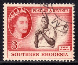 Southern Rhodesia 1953 QE2 3d Farm Worker used SG 81 ( J992 )