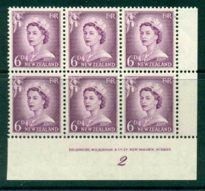 New Zealand 1955 QEII Redrawn 5d Mauve Plate 2 Block 6 MH/MUH Lot25598